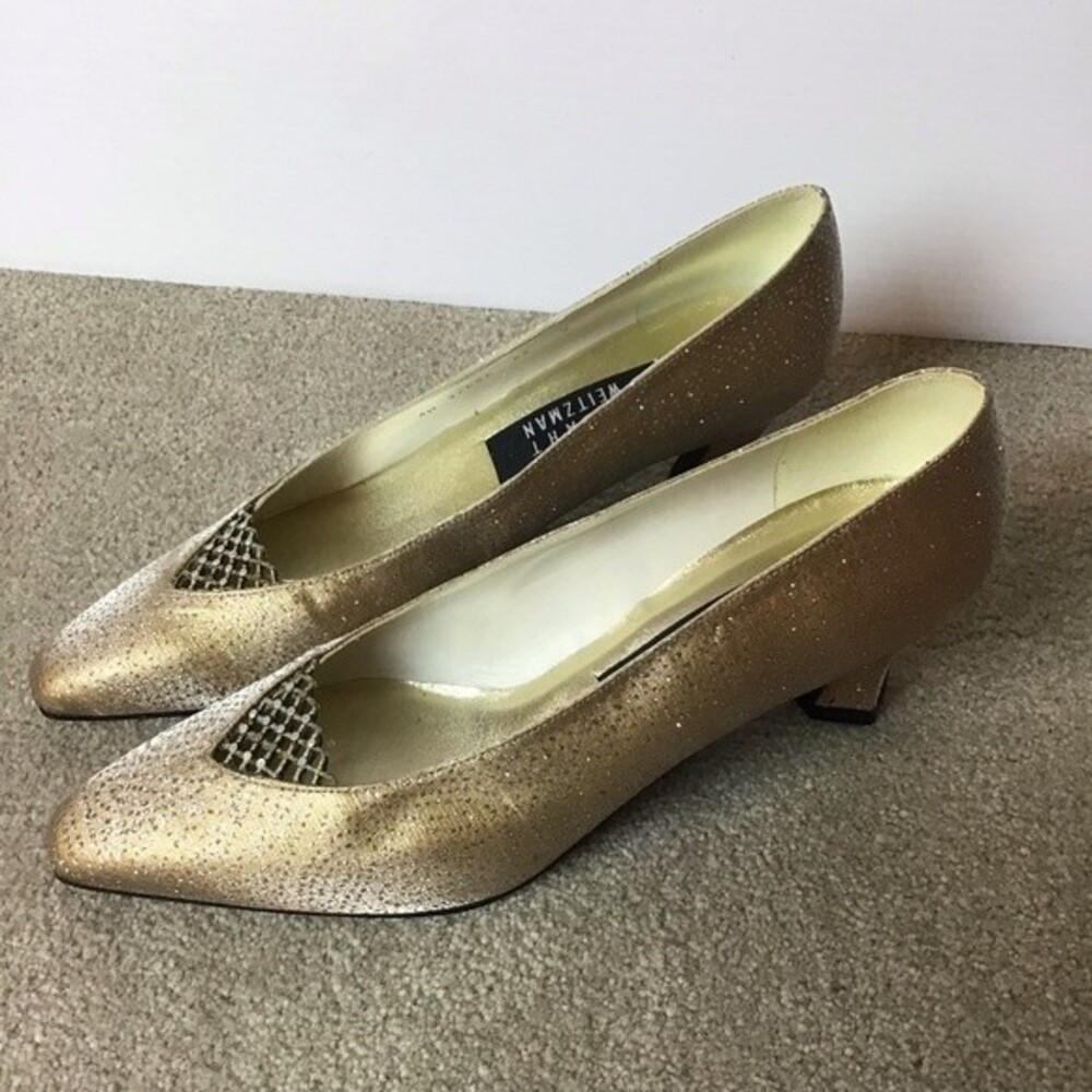 Stuart Weitzman Vintage Gold with Silver Glitter Evening Heels Size 8 New